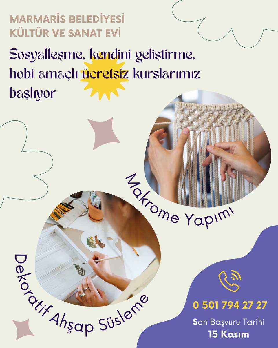 Marmaris'te Ücretsiz Hobi Kursları Başlıyor