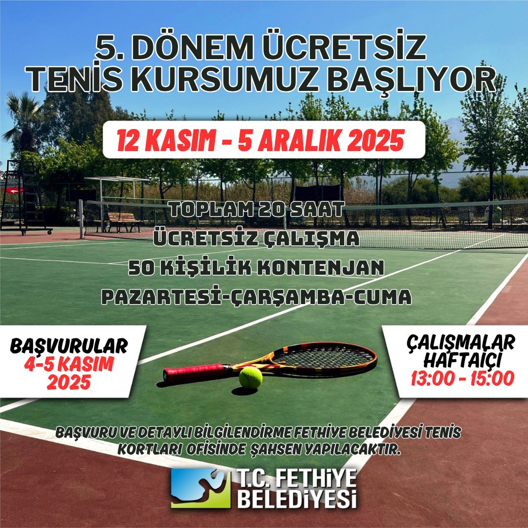 Fethiye'de Tenis Kursu ve Turnuva Başvuruları Başladı