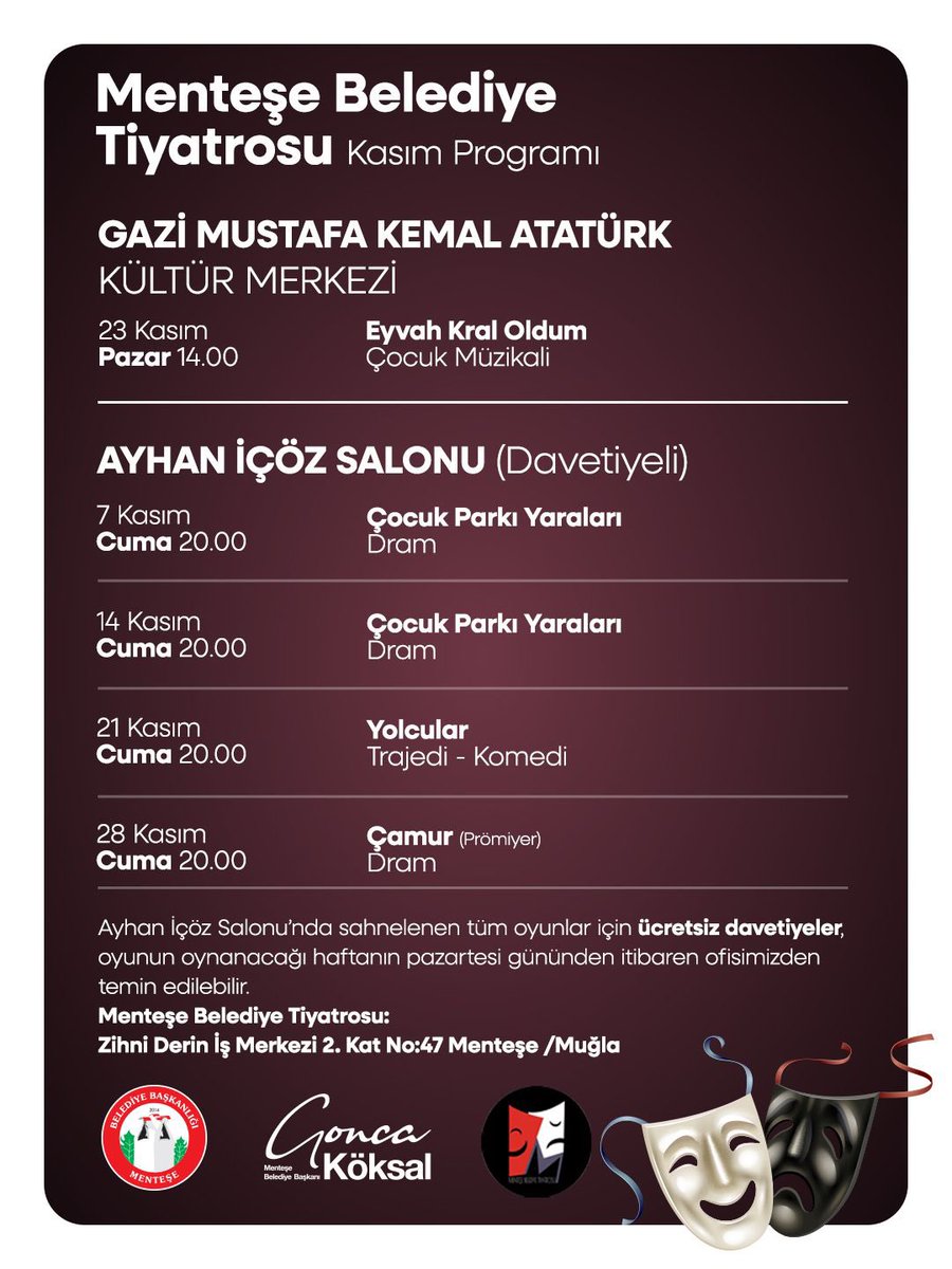 Menteşe Belediyesi Tiyatrosu Kasım Ayında Sanatseverlerle Buluşuyor