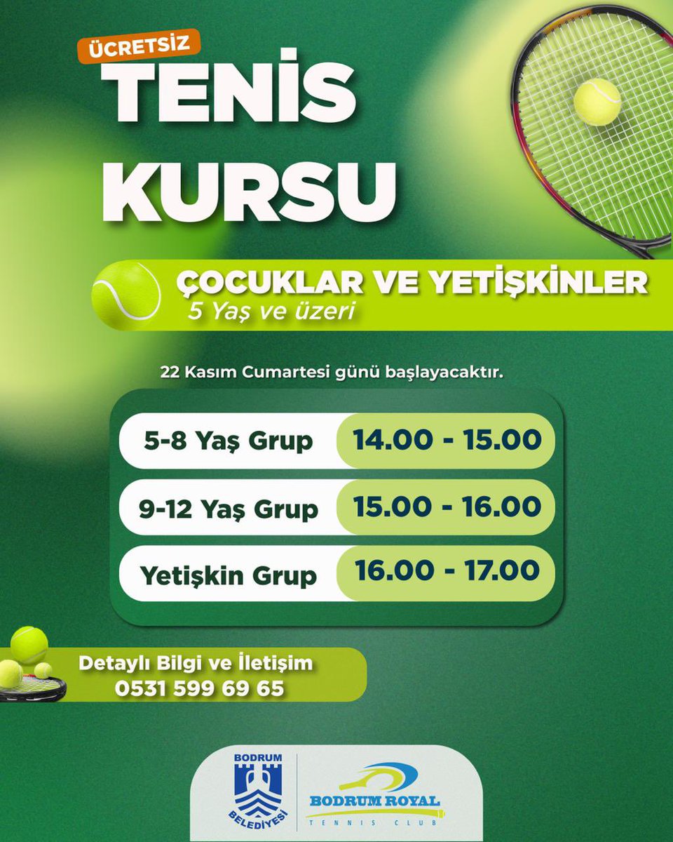 Bodrum'da Ücretsiz Tenis Kursları Başlıyor