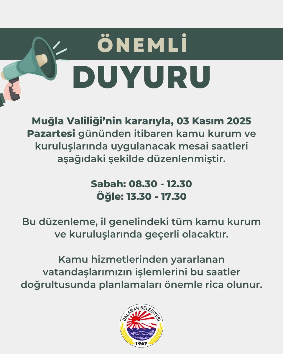 Dalaman'da Kamu Çalışma Saatleri Değişti: Yeni Mesai Düzeni 2025'te Başlıyor