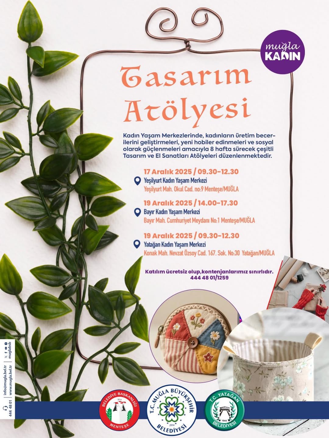 Yatağan'da Kadınlar İçin Ücretsiz Tasarım ve El Sanatları Atölyeleri Başlıyor