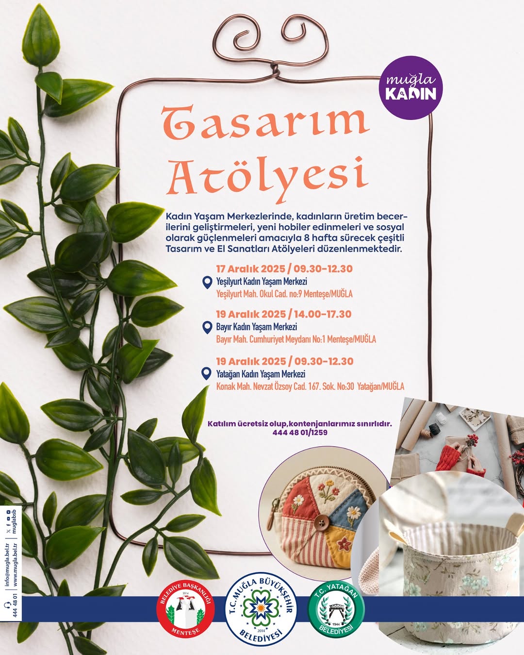 Muğla'da Kadınlar İçin Ücretsiz Tasarım ve El Sanatları Atölyeleri Başlıyor