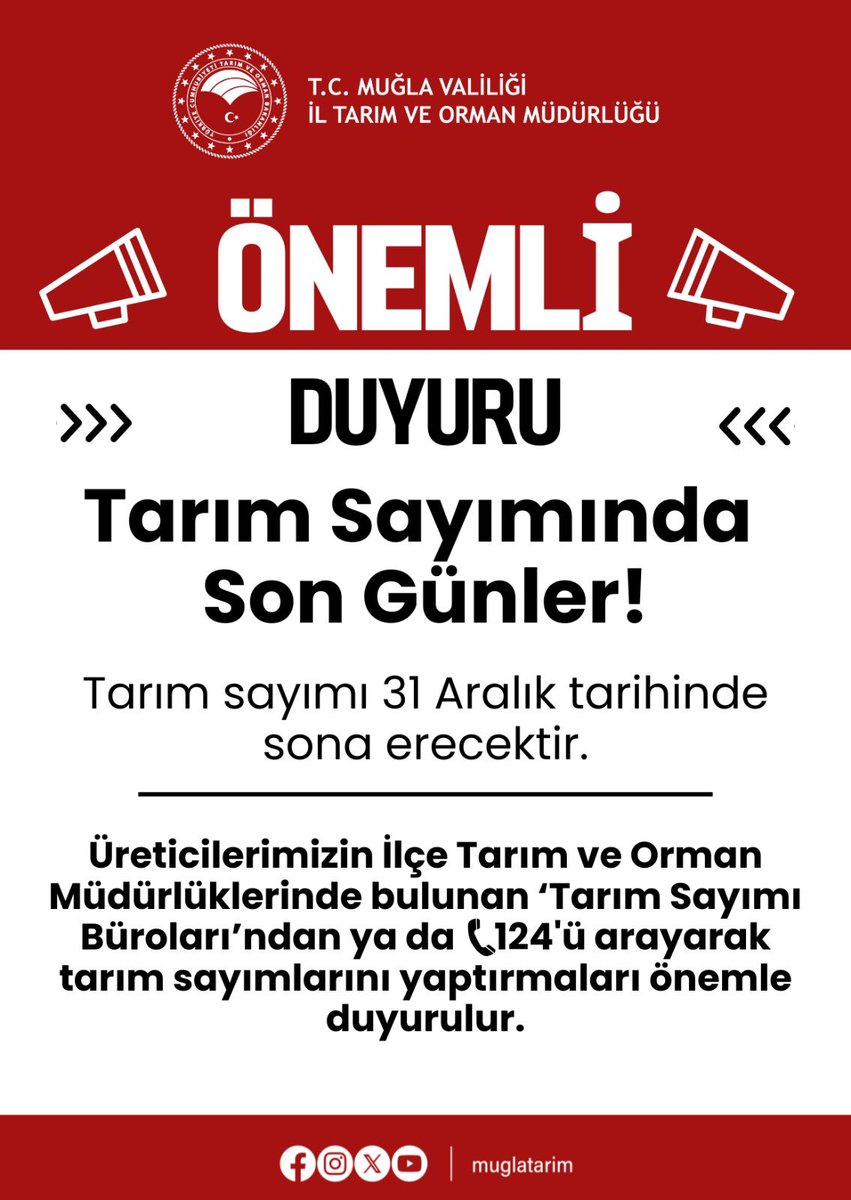 Muğla'da Tarım Sayımı 31 Aralık'ta Sona Eriyor