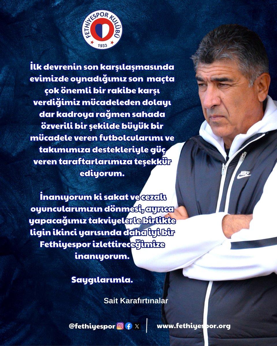 Fethiyespor'da Teknik Direktörlük Görevine Sait Karafırtınalar Getirildi