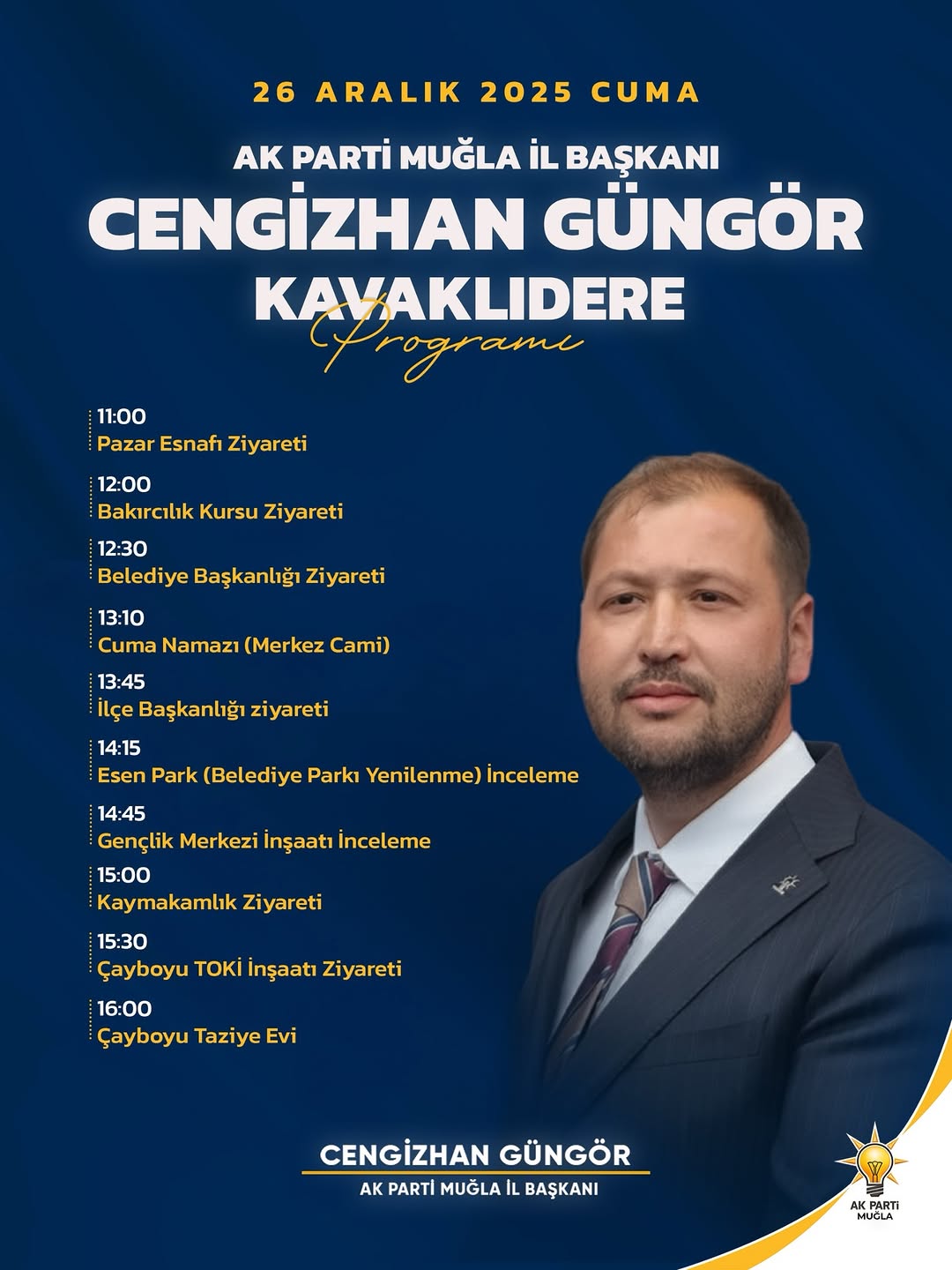 AK Parti Muğla İl Başkanı Cengizhan Güngör, Kavaklıdere'de Hemşehrileriyle Buluşacak