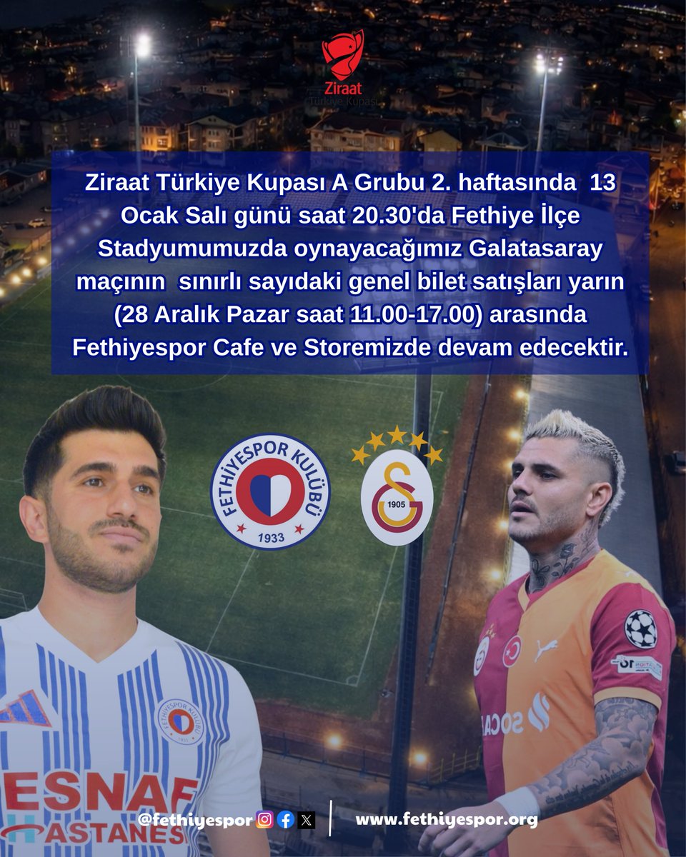 Fethiyespor-Galatasaray Ziraat Türkiye Kupası Maçı İçin Bilet Satışları Başlıyor
