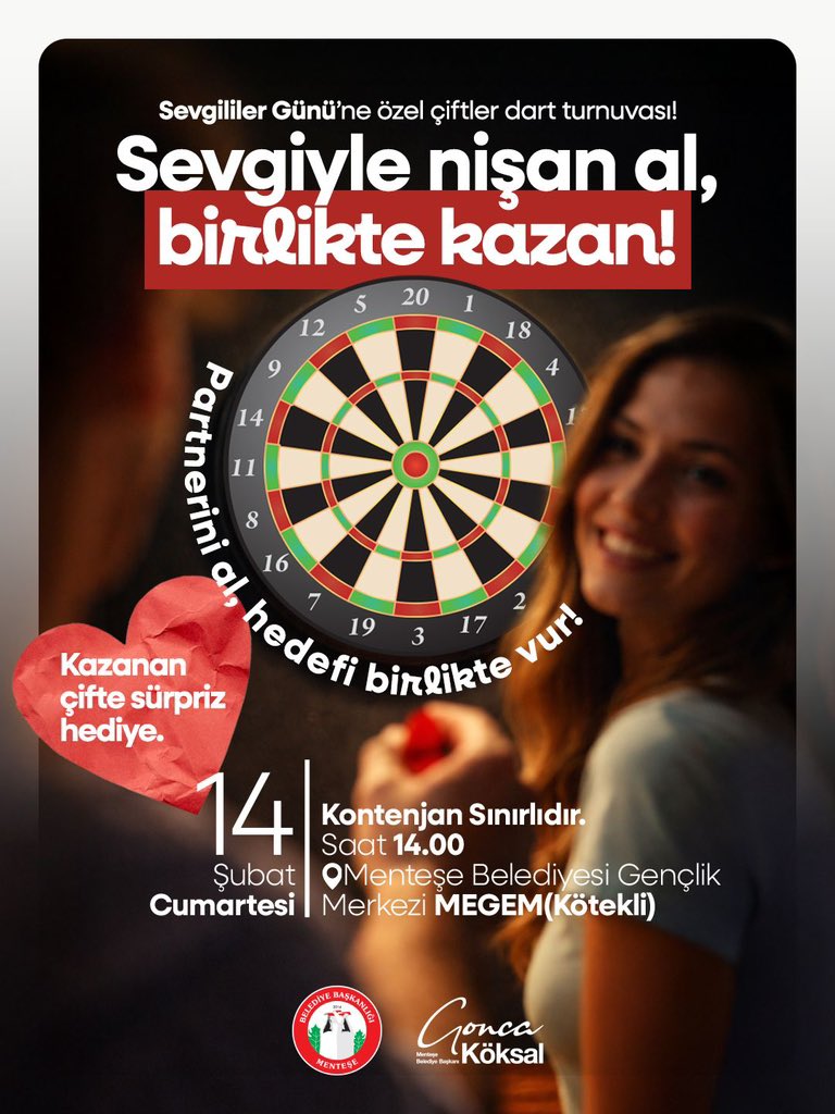 Menteşe'de Sevgililer Günü'ne Özel Çiftler Arası Dart Turnuvası Düzenleniyor