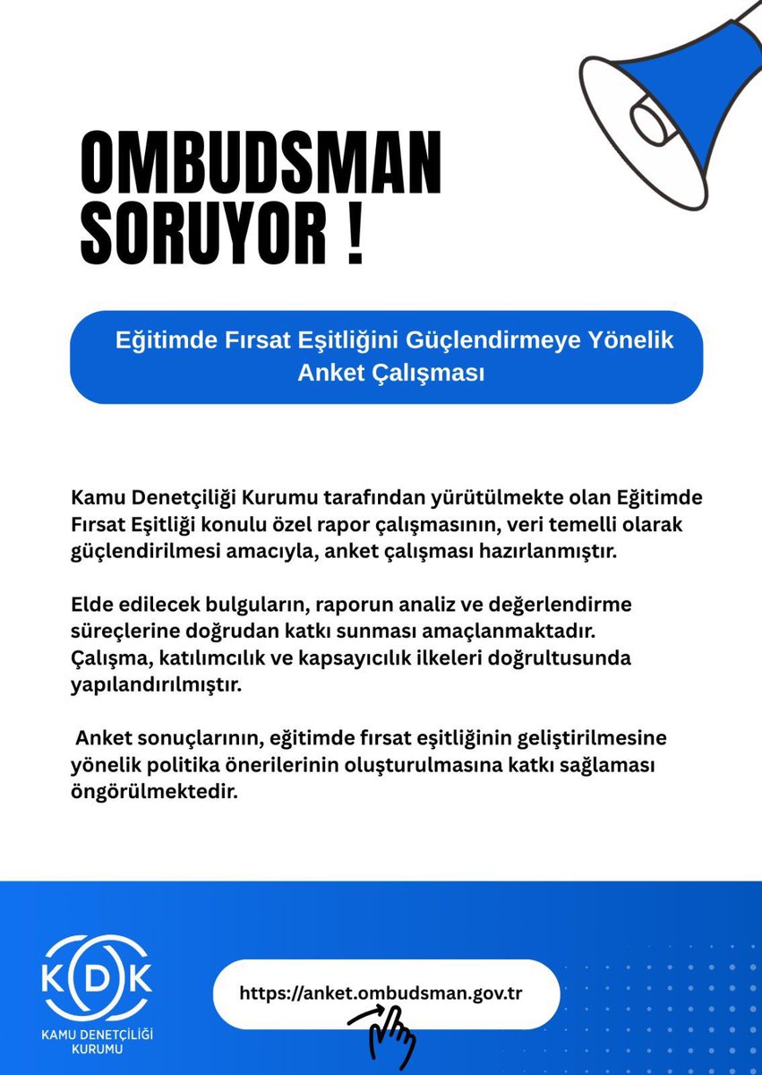 Kamu Denetçiliği Kurumu, Eğitimde Fırsat Eşitliği İçin Vatandaş Görüşlerine Başvuruyor