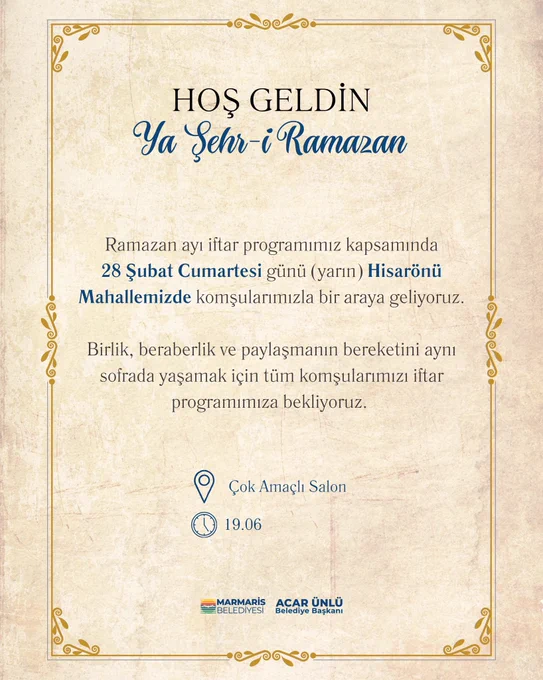 Marmaris'te Hisarönü Mahallesi'nde Komşuluk İftarı Düzenleniyor