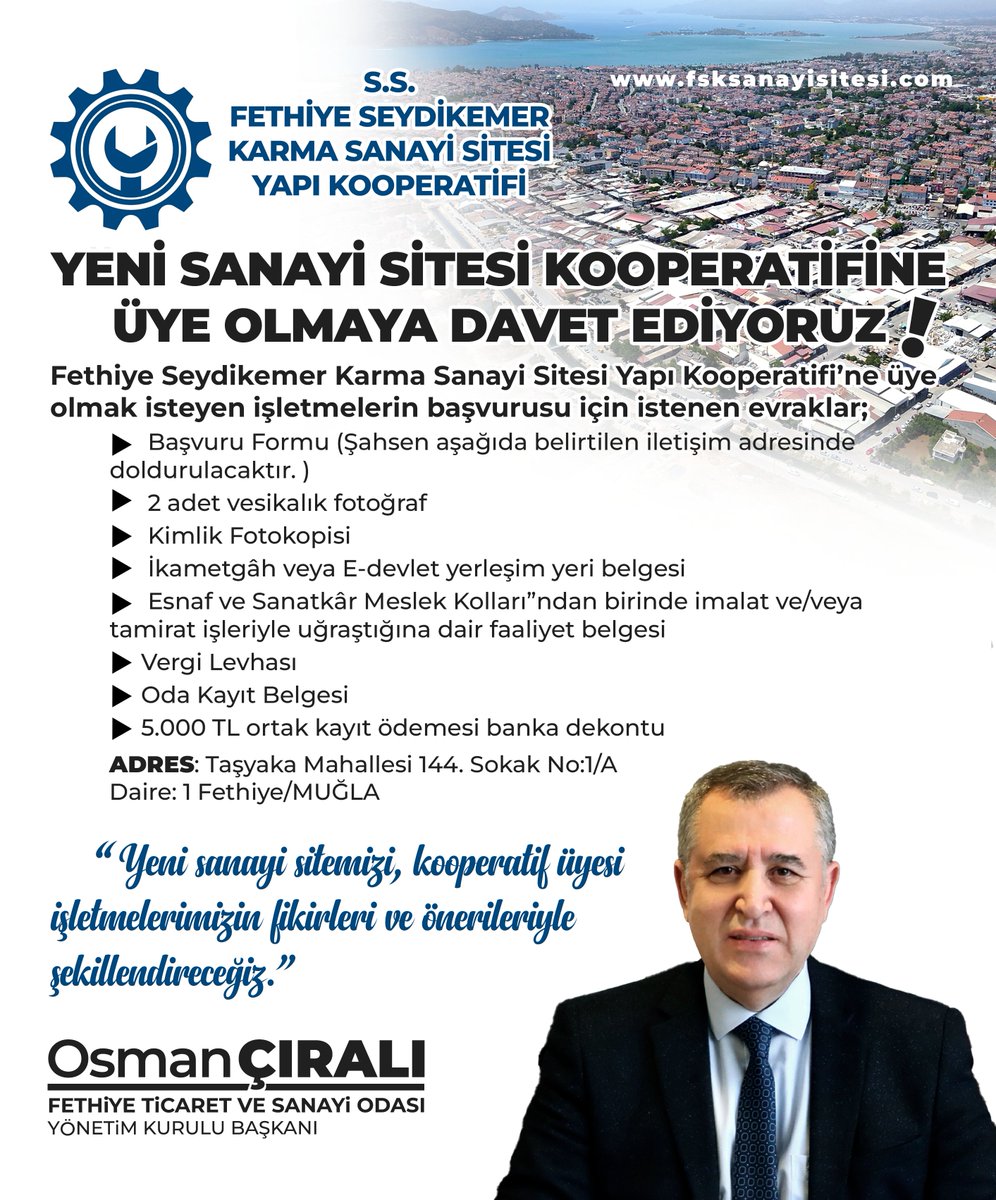 Fethiye'de Yeni Sanayi Sitesi İçin Kooperatif Üyelikleri Başladı