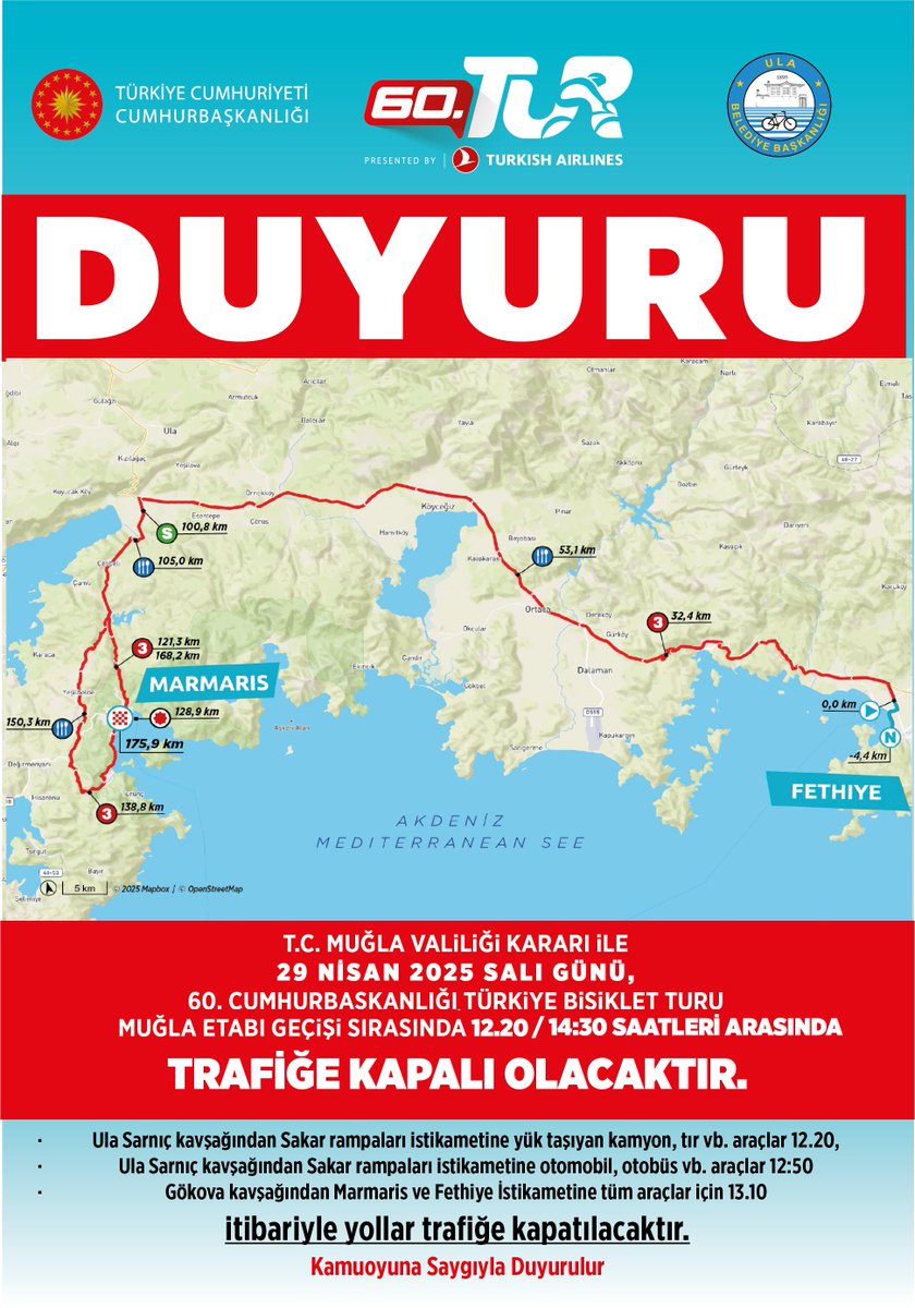 Muğla'da Bisiklet Turu Etapları Nedeniyle Trafiğe Kısıtlamalar