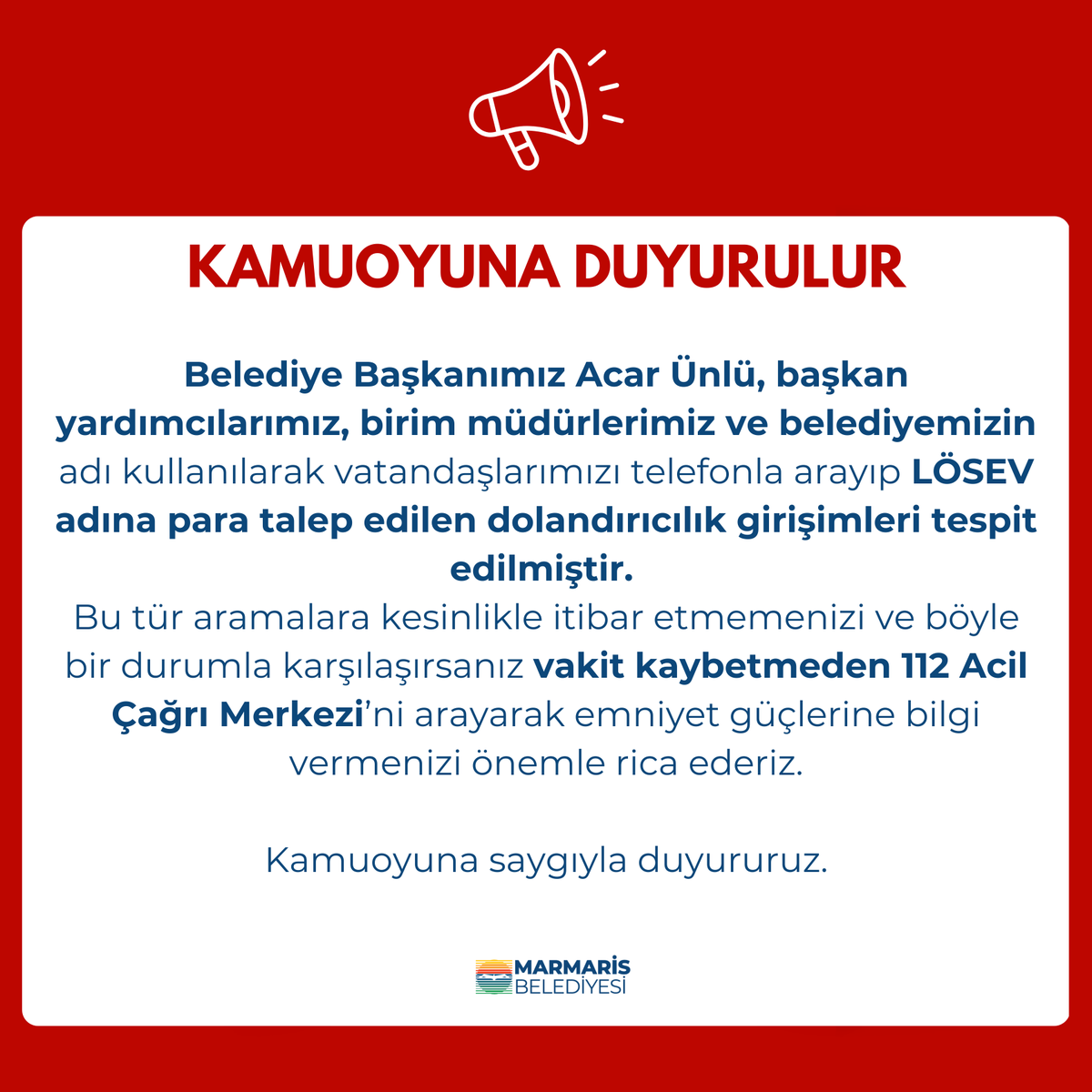 Marmaris'te LÖSEV Dolandırıcılığı: Belediye Adına Para Talep Ediliyor