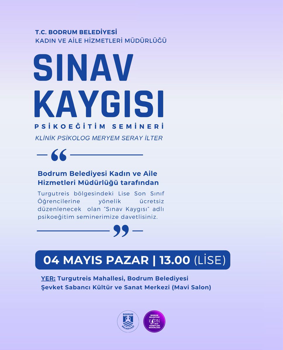 Bodrum Belediyesi, Lise Son Sınıf Öğrencileri için Sınav Kaygısı Semineri Düzenliyor