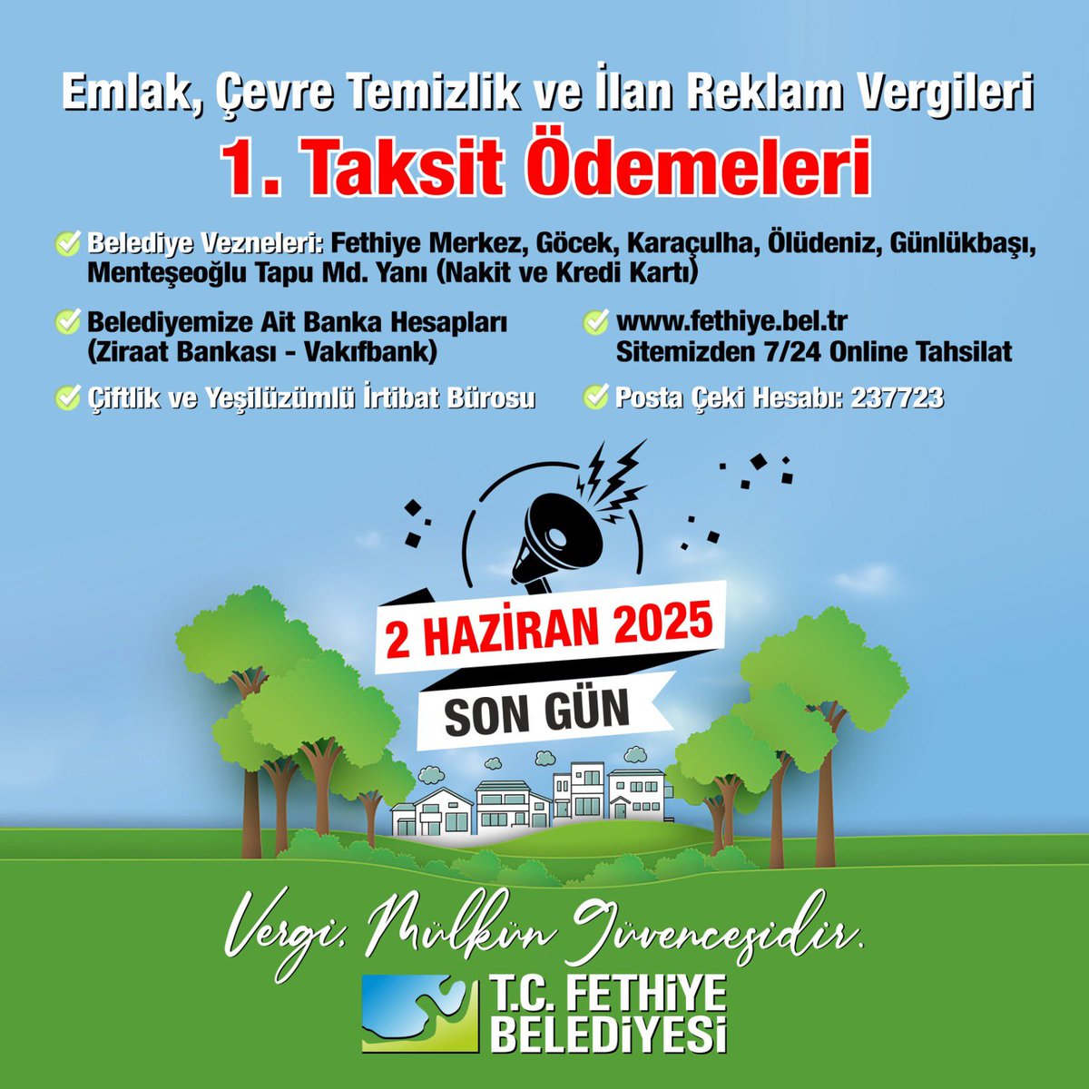 Fethiye Belediyesi'nden Emlak Vergisi Ödeme Son Tarihi Açıklaması