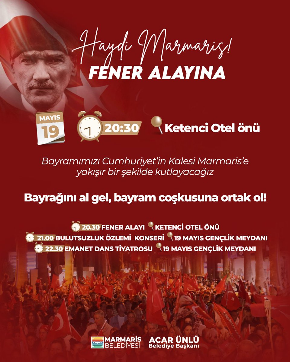 Marmaris'te 19 Mayıs Kutlamaları: Fener Alayı ve Bulutsuzluk Özlemi Konseri ile Coşku Dorukta