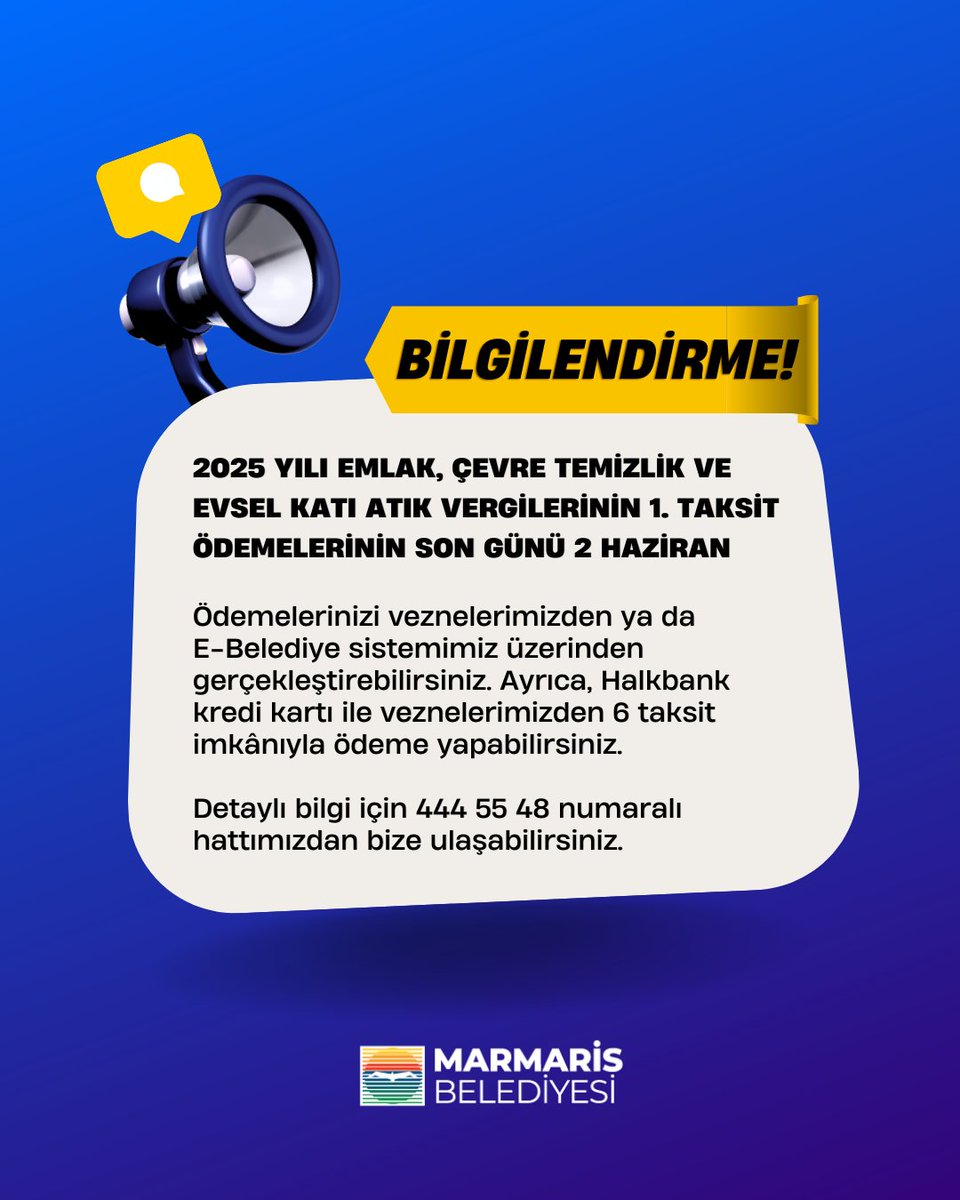 Marmaris Belediyesi 2025 Emlak Vergisi 1. Taksit Son Tarihi