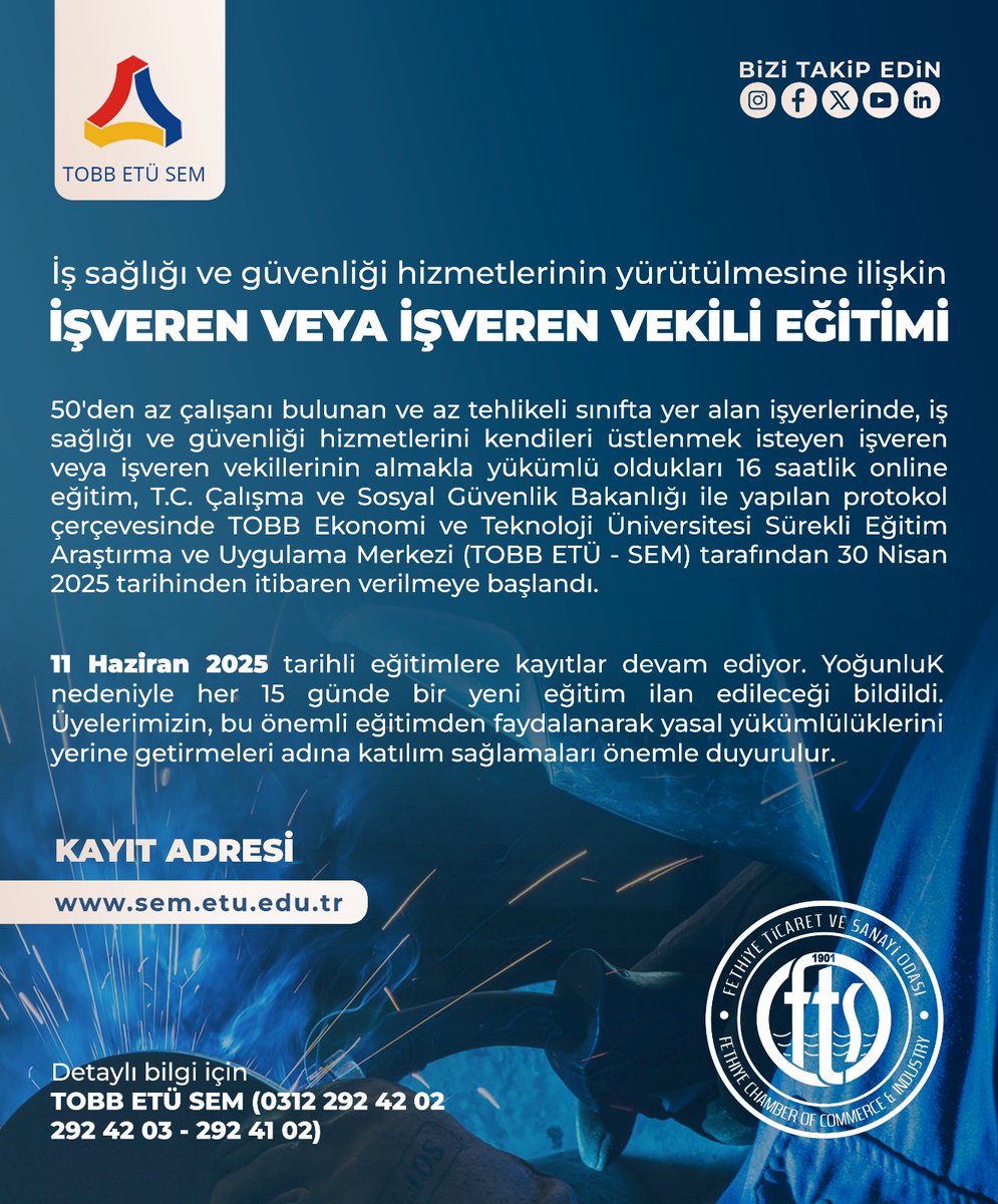 Fethiye'de İş Sağlığı ve Güvenliği Eğitimi Duyurusu