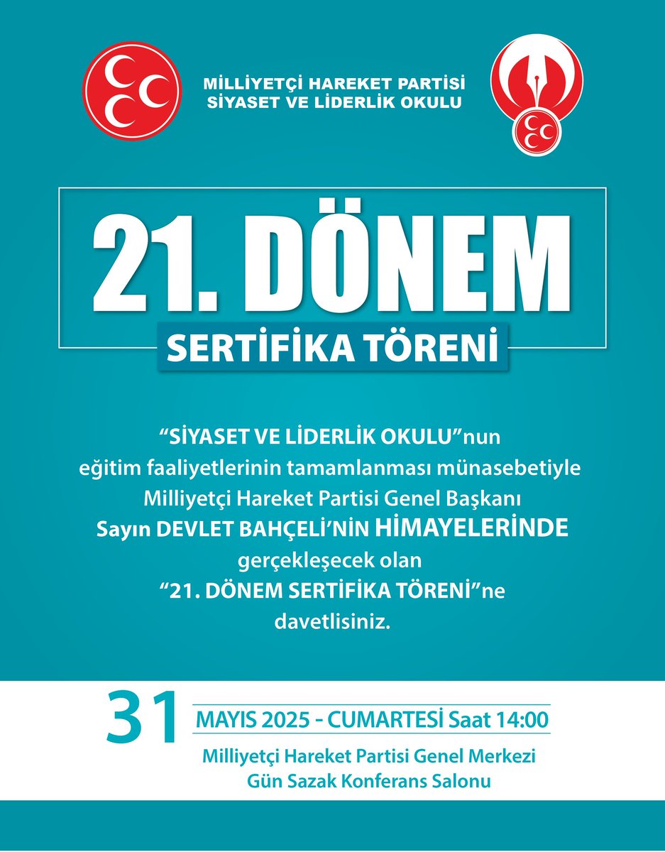 MHP'nin Siyaset ve Liderlik Okulu Sertifika Töreni Düzenlenecek