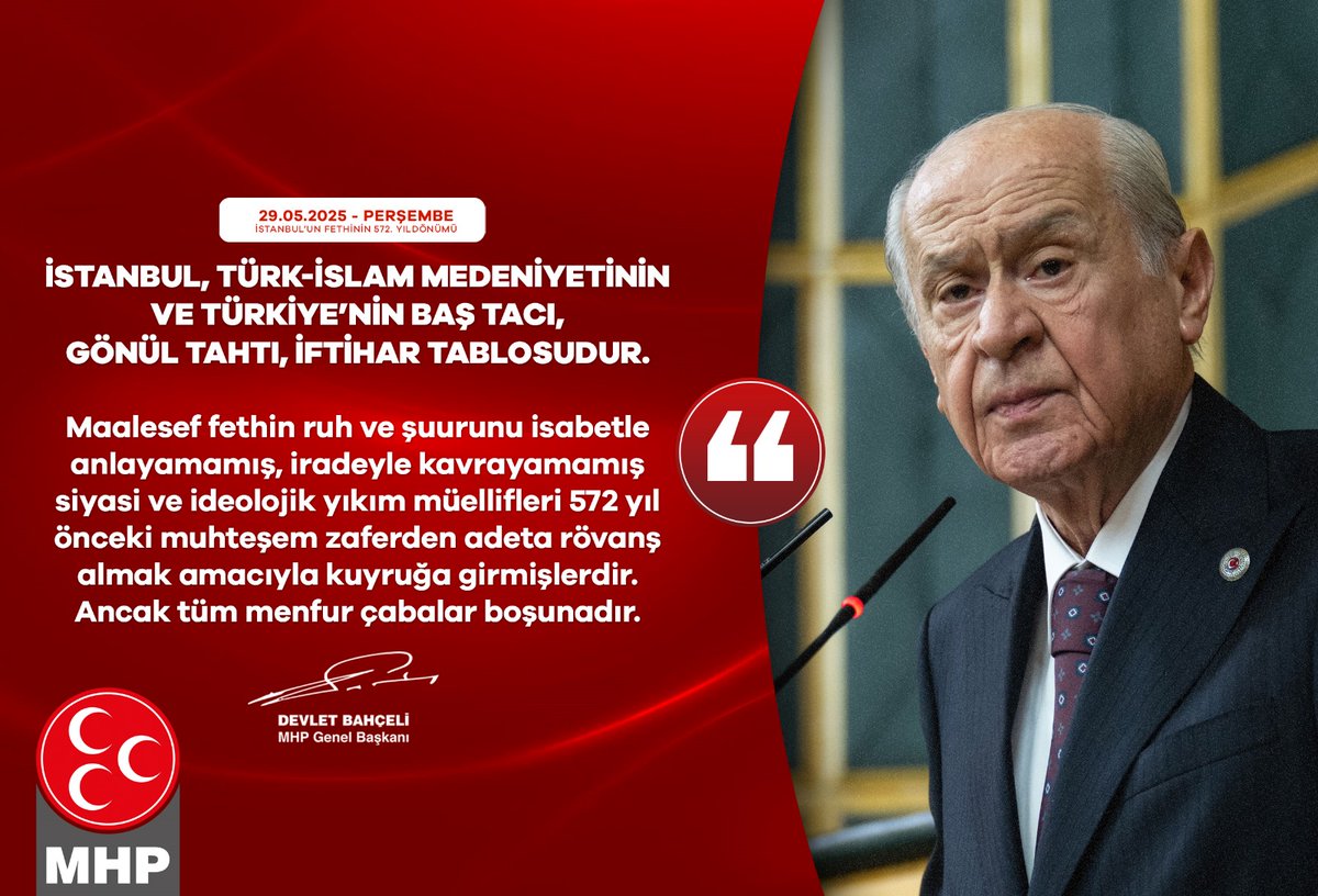 İstanbul'un Fethi'nin 572. Yıl Dönümünde MHP'den Açıklama