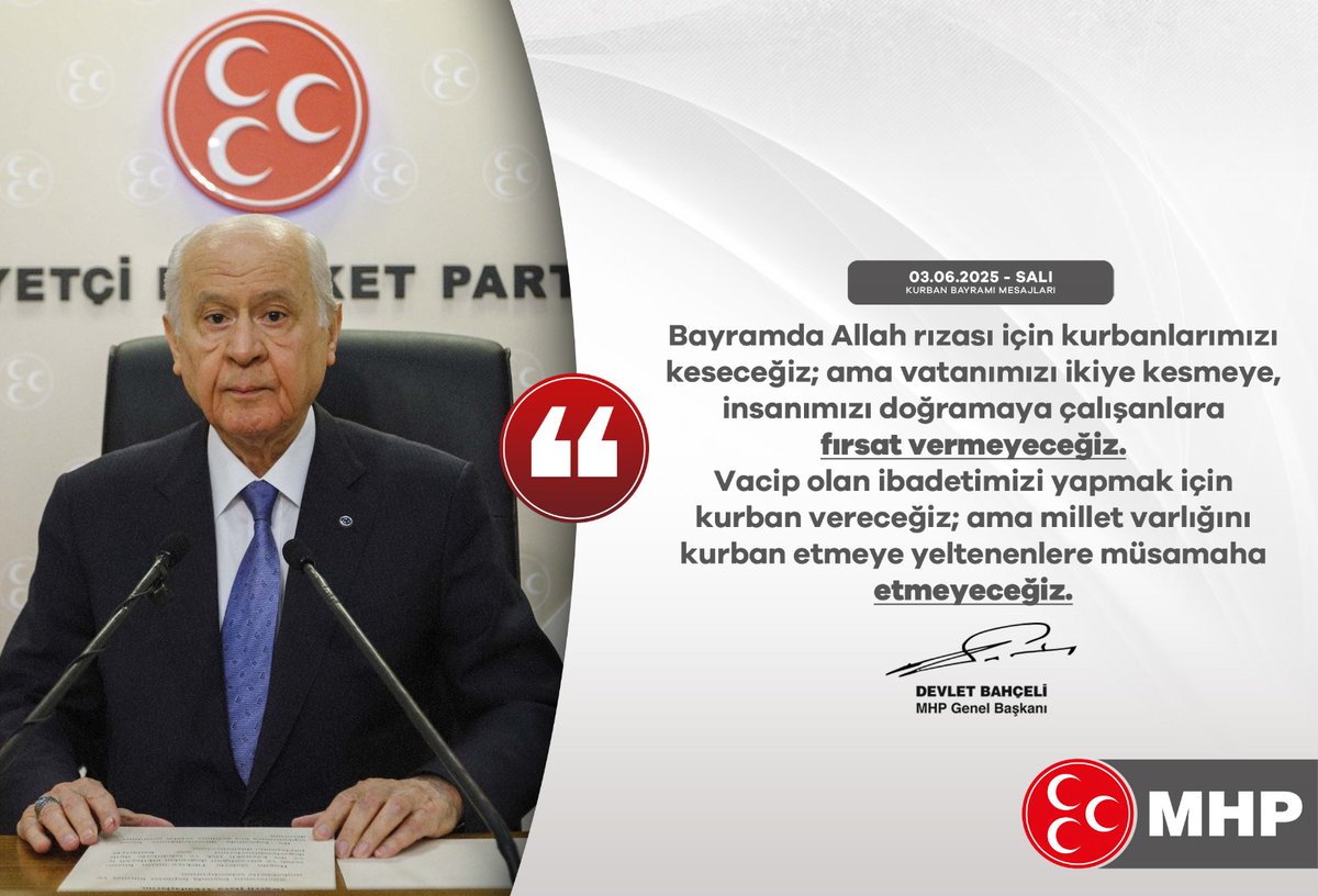 MHP'den Bayram Mesajı: Vatan Birlik ve Beraberliği Vurgusu
