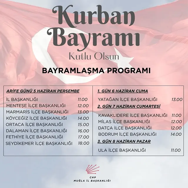 CHP Muğla İl Başkanlığı Kurban Bayramı Bayramlaşma Programı Düzenliyor