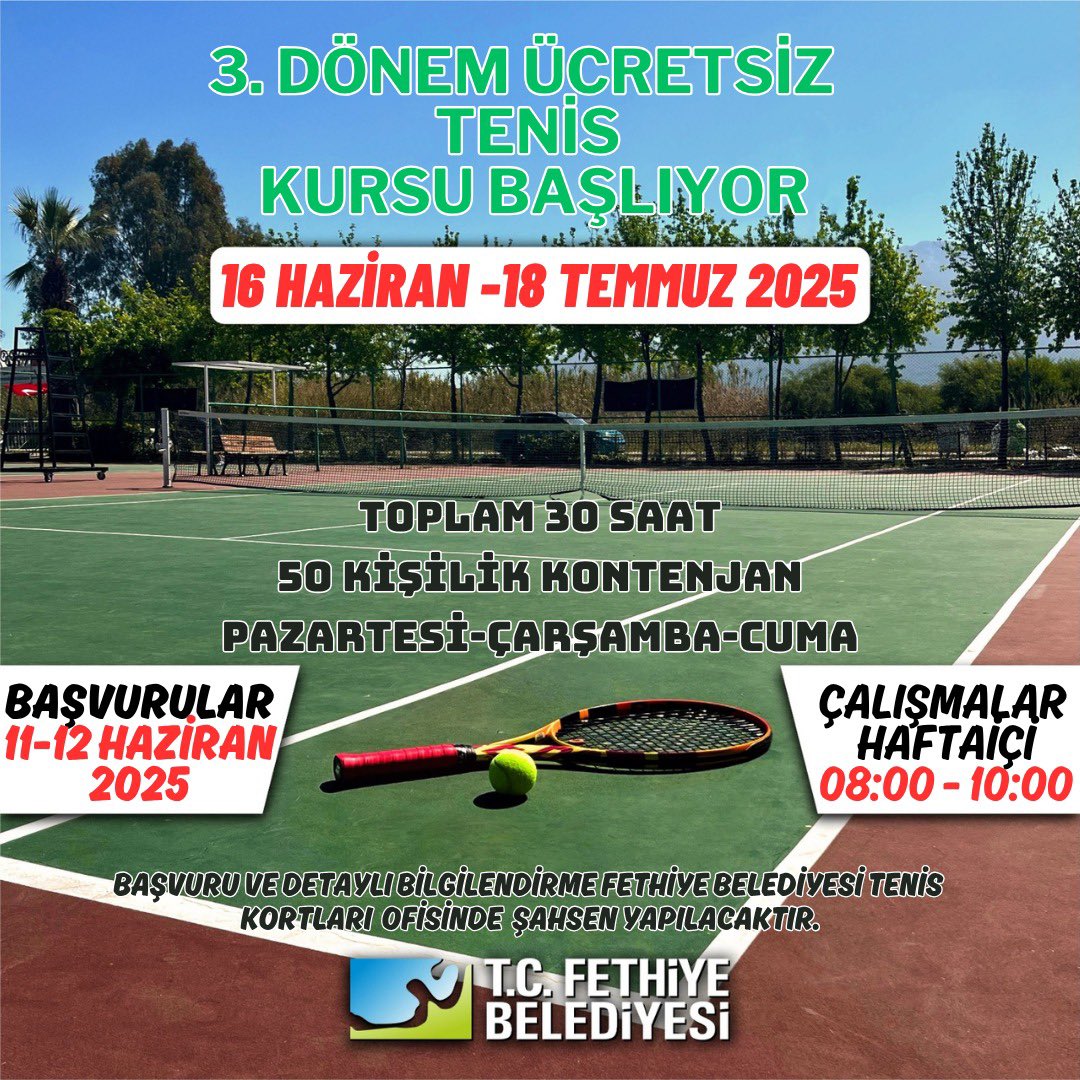 Fethiye Belediyesi Ücretsiz Tenis Kursları Başlıyor