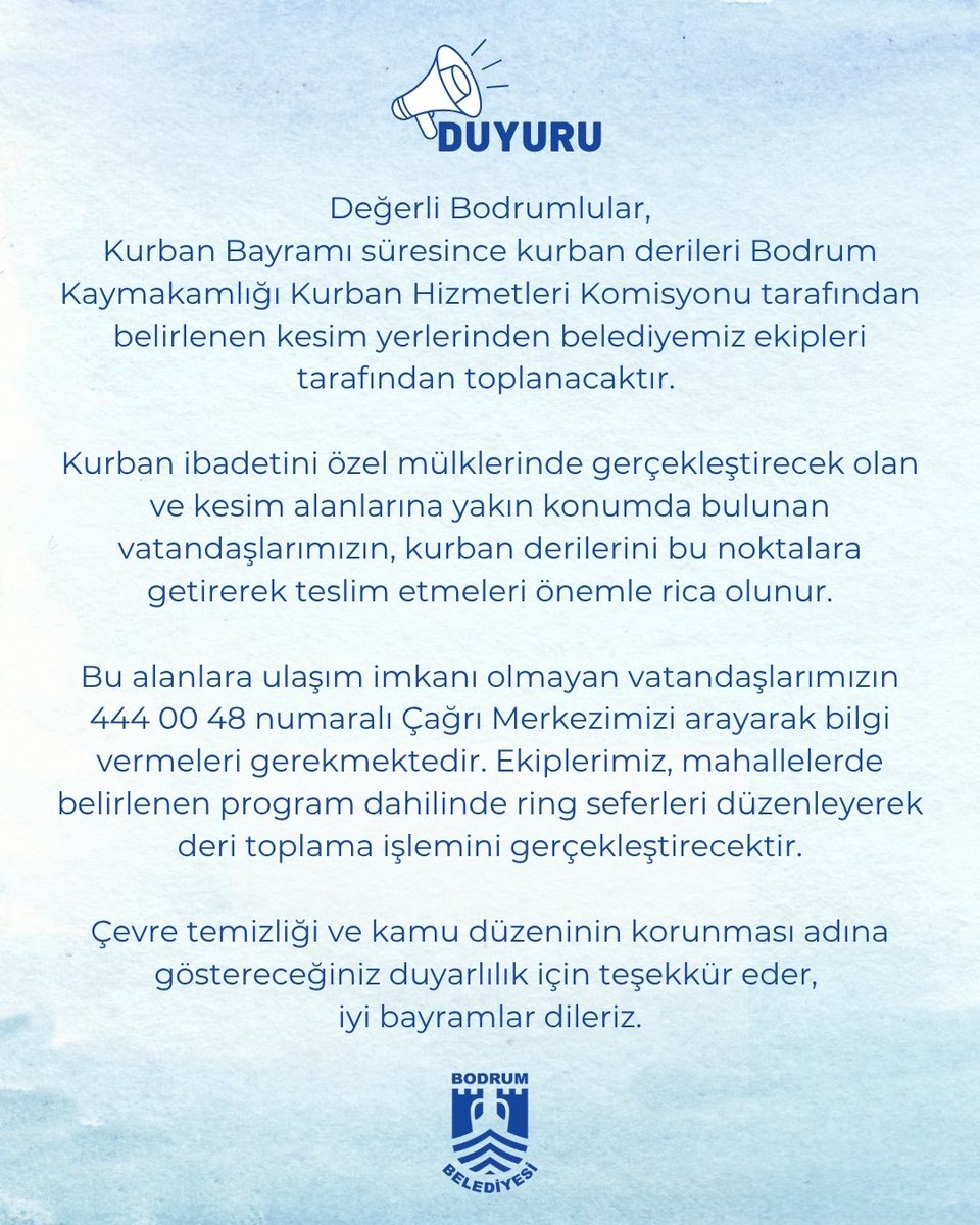 Bodrum Belediyesi'nden Vatandaşlara Önemli Duyuru