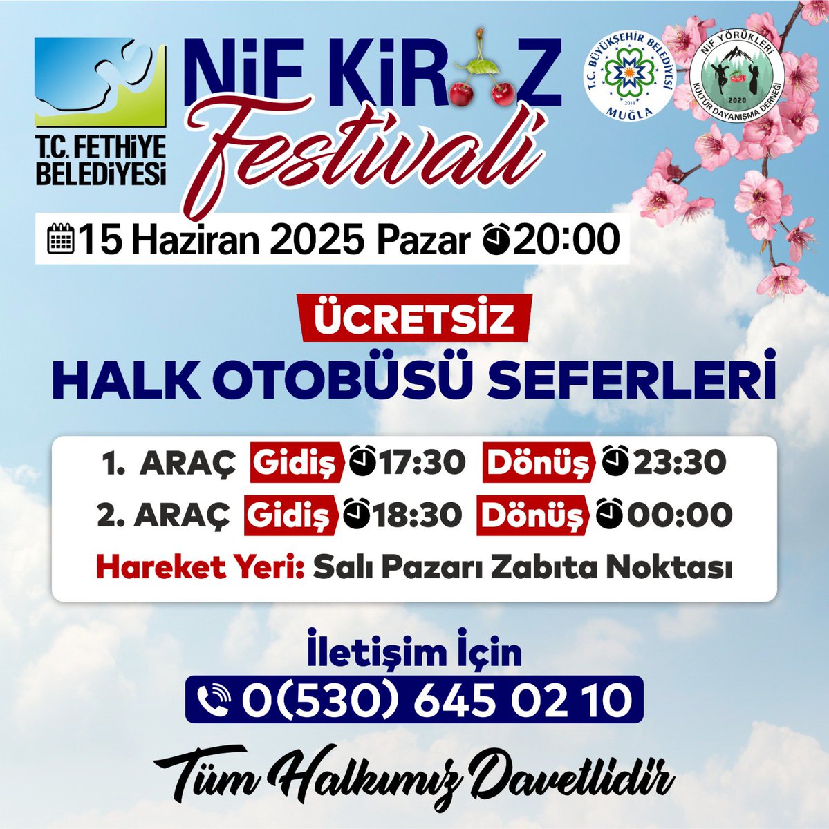 Fethiye Belediyesi'nden Kiraz Festivali İçin Ücretsiz Otobüs Seferi