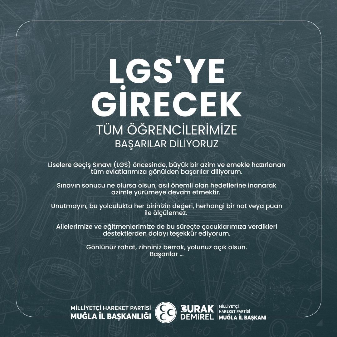 MHP Muğla İl Başkanlığı'ndan LGS Sınavına Girecek Öğrencilere Destek Mesajı