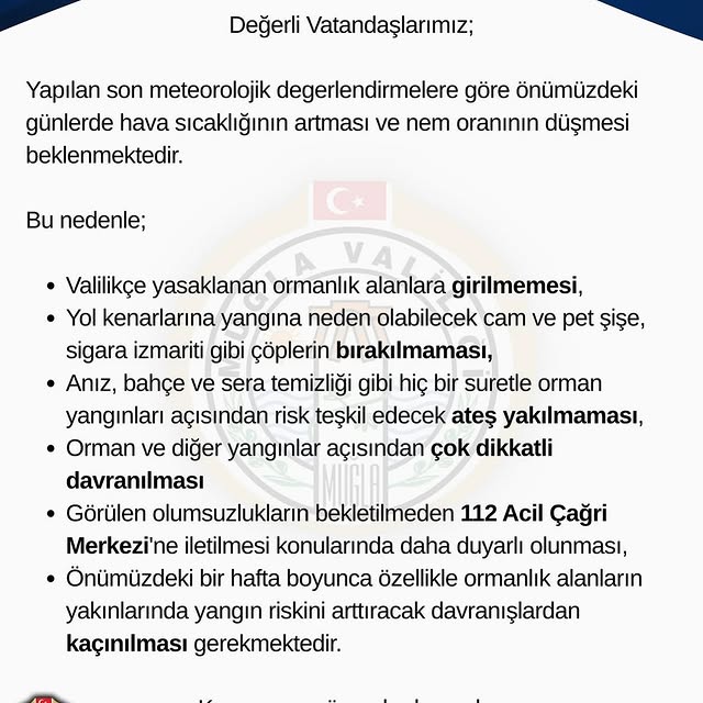 Muğla'da Orman Yangını Riskine Karşı Uyarı