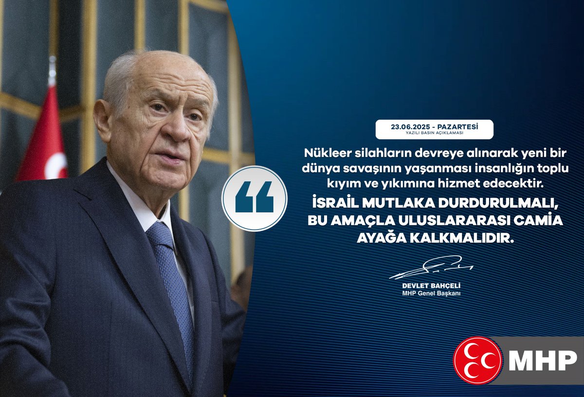 MHP'den İsrail'e Çağrı: Uluslararası Camia Ayağa Kalkmalı