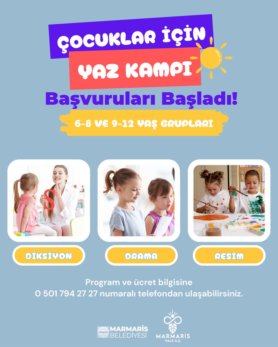 Marmaris Belediyesi Yaz Kampı Başvuruları Başladı: Diksiyon, Drama ve Resim Kursları