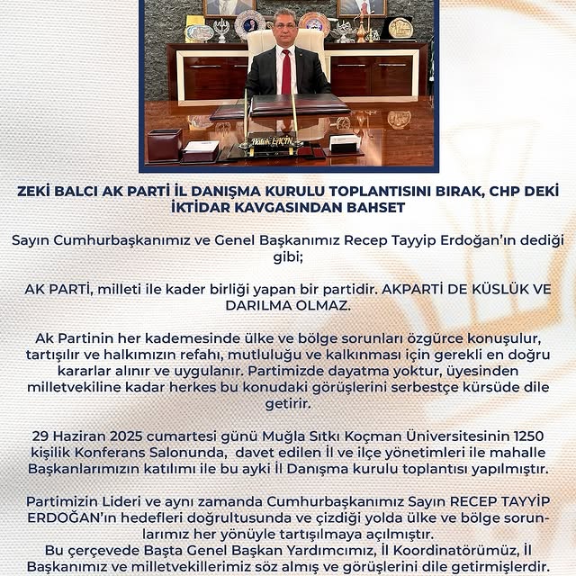 AK Parti Muğla İl Başkanı Zeki Balcı, İl Danışma Kurulu Toplantısı Gerçekleştirdi