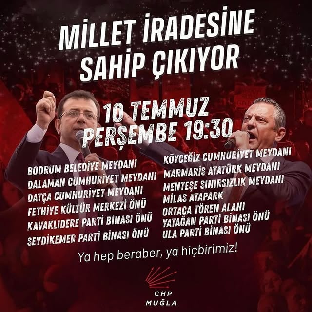 CHP Muğla, 13 İlçede Eş Zamanlı Demokrasi Mitingi Düzenliyor