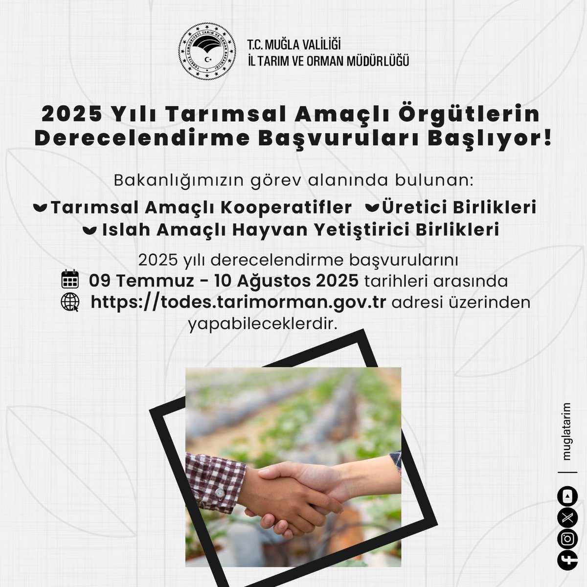 Muğla'da Tarımsal Kooperatif Derecelendirme Başvuruları Başladı