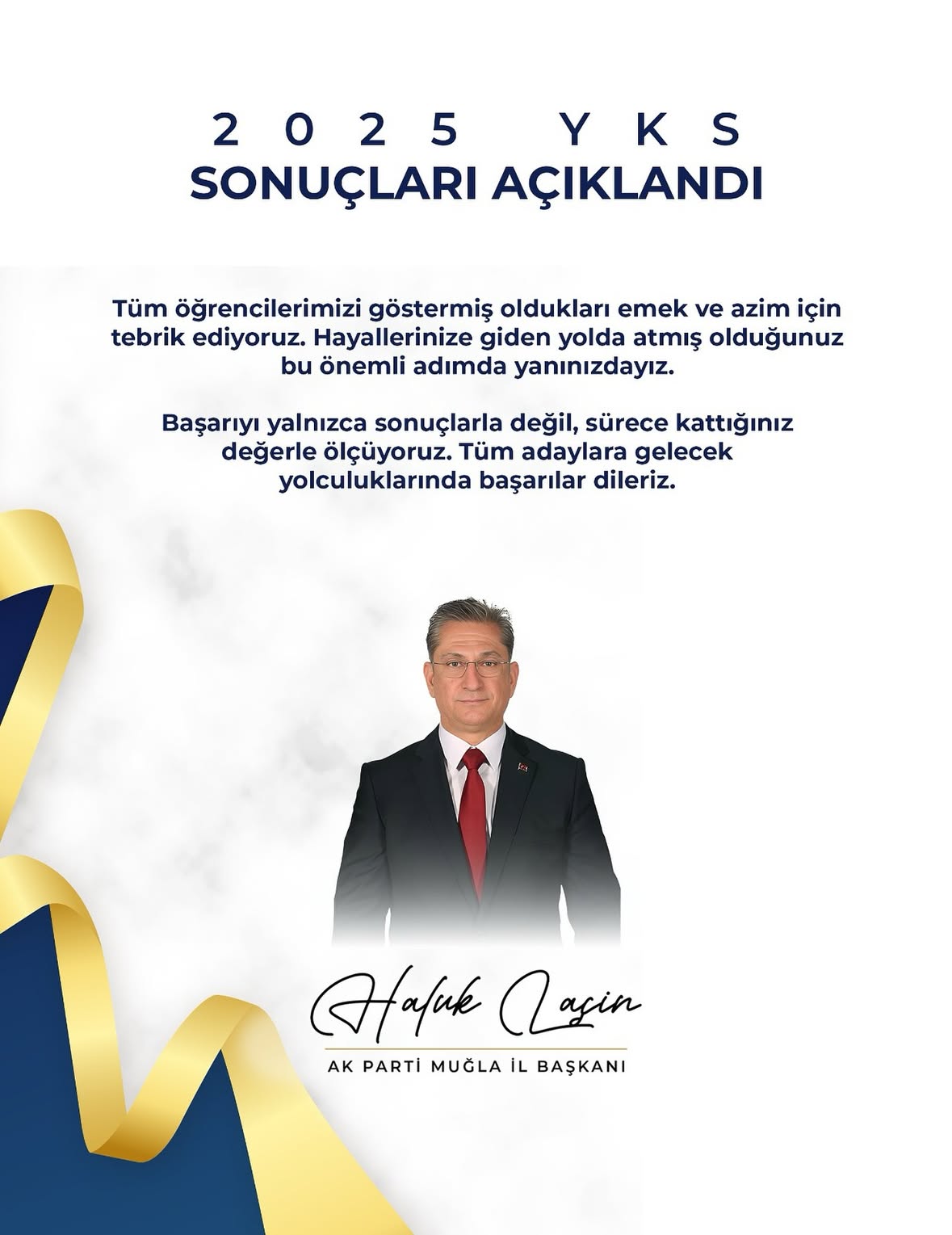 2025 YKS Sonuçları Açıklandı: AK Parti Muğla İl Başkanlığı Tebrik Mesajı