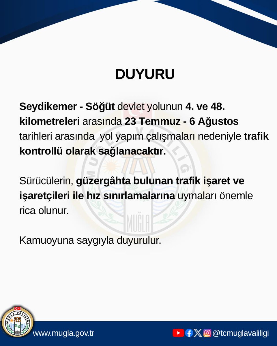 Muğla Seydikemer-Söğüt Karayolunda Kontrollü Trafik Akışı Sağlanacak
