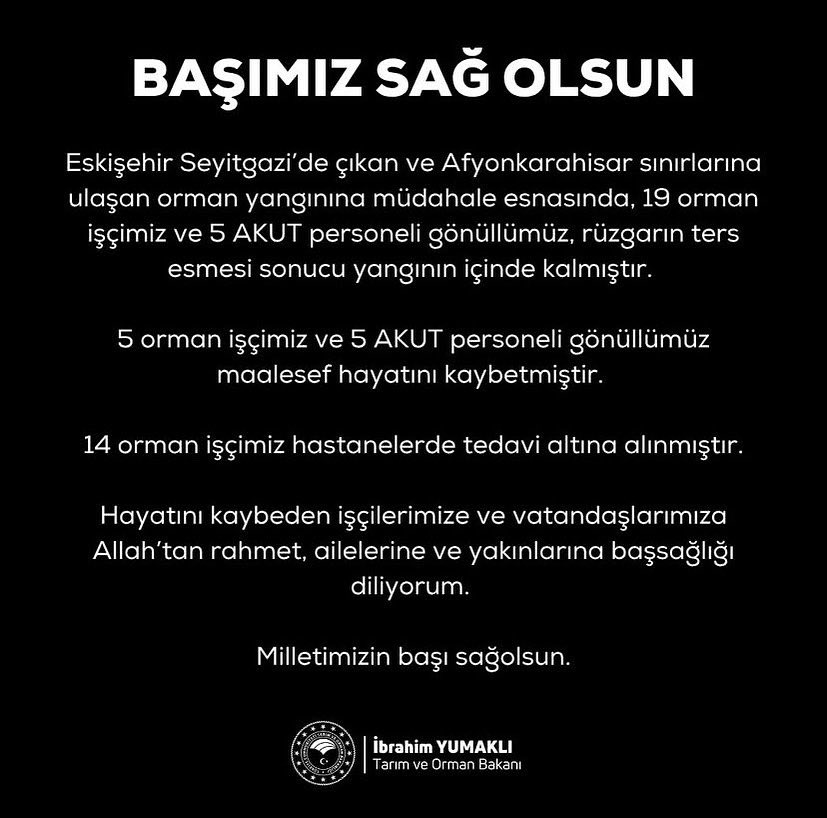 Muğla Tarım ve Orman Müdürlüğü'nden Taziye Mesajı