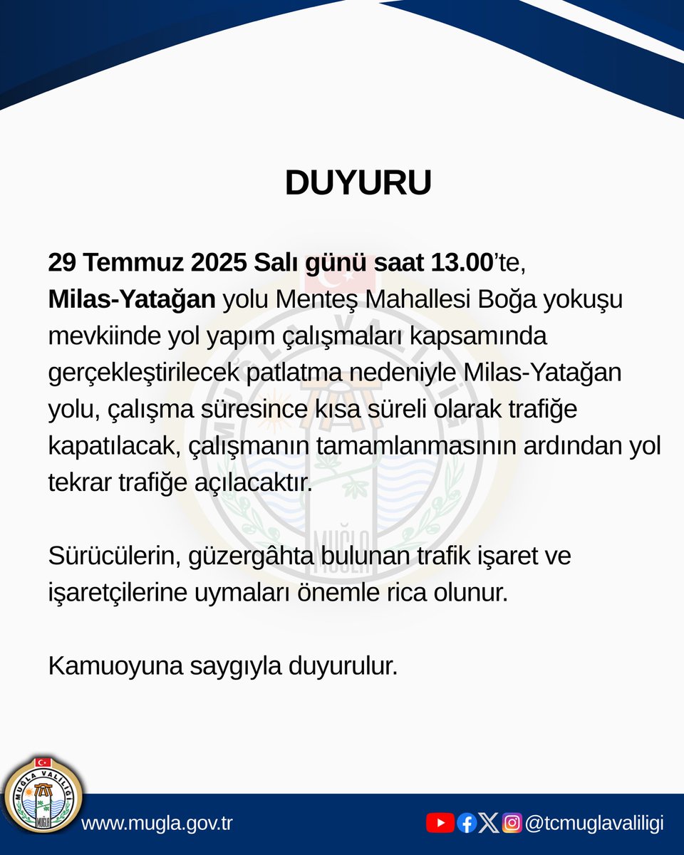 Muğla'da Yol Yapım Çalışması Nedeniyle Trafik Kesintisi