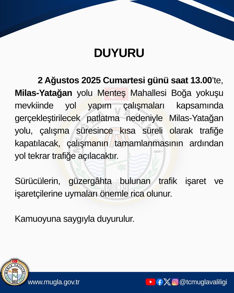 Muğla Milas Yatağan Yolu'nda Patlatma Nedeniyle Kısa Süreli Trafik Kesintisi