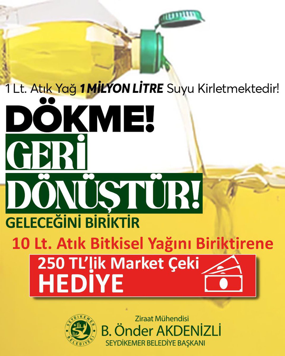 Seydikemer Belediyesi'nden Atık Yağ Toplama Kampanyası: Vatandaşlara Market Çeki Hediye
