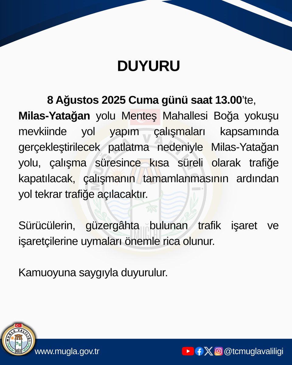 Muğla'da Yol Yapım Çalışması İçin Patlatma ve Trafik Kesintisi