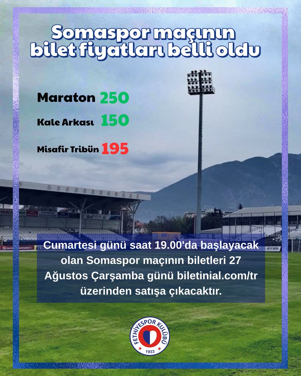 Fethiyespor - Somaspor Maçı Biletleri Satışta: Fiyatlar Açıklandı