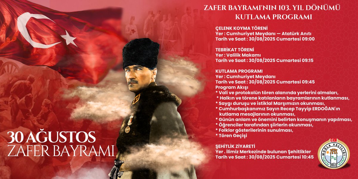 Muğla, 30 Ağustos Zafer Bayramı'nı Kutluyor