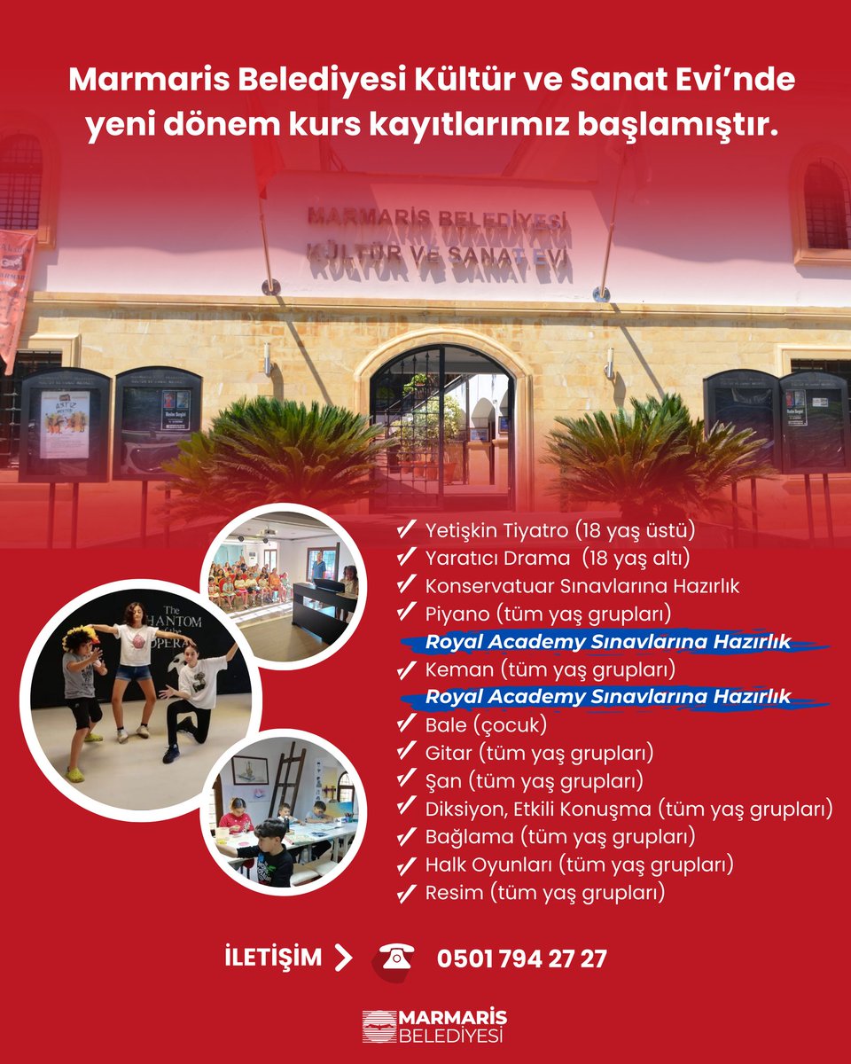 Marmaris Belediyesi Kültür ve Sanat Evi'nde Yeni Dönem Kurs Kayıtları Başladı