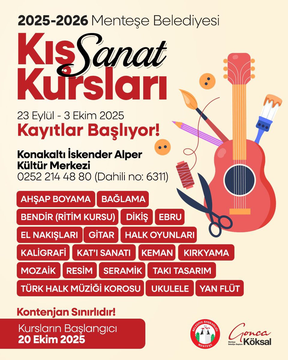 Menteşe Belediyesi 2025-2026 Kış Sanat Kursları Başlıyor