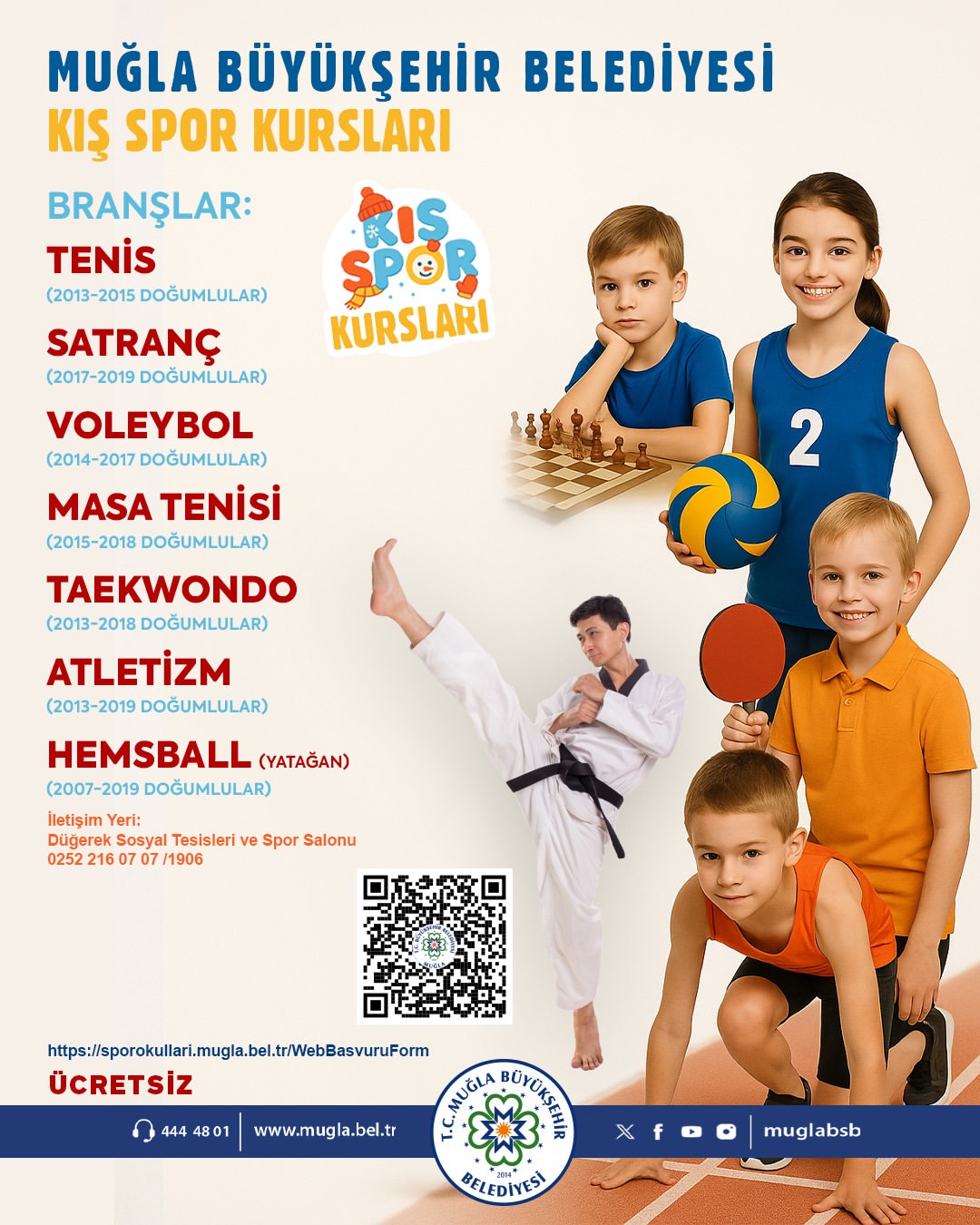Muğla'da Çocuklar İçin Ücretsiz Kış Spor Kursları Kayıtları Başlıyor