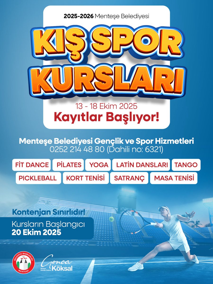 Menteşe'de Kış Spor Kursları Kayıtları Başlıyor